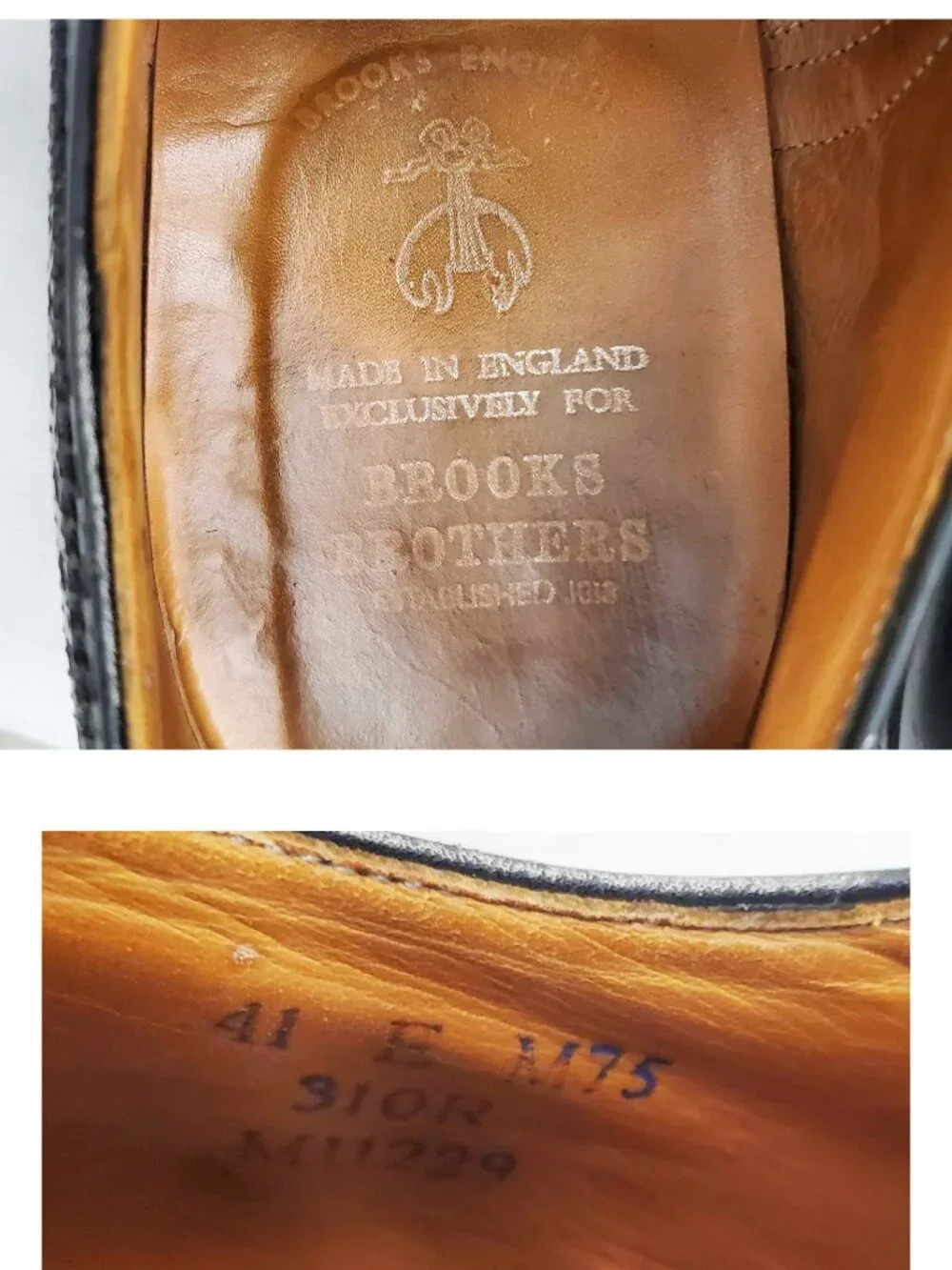 VTG Brooks Brothers Men's Black Wingtips Full Brogues Shoes. 41E. ENGLAND.